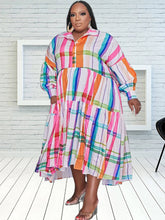 Vestidos midi coloridos estampados de manga larga